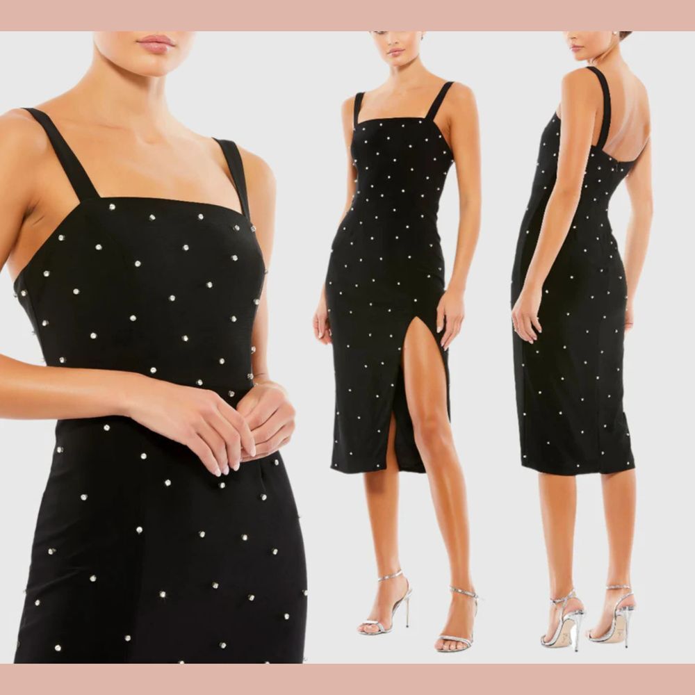 NWT IEENA MAC DUGGAL [ 12 ] 70211 Rhinestone Encrusted‎ Square Neck Dress black